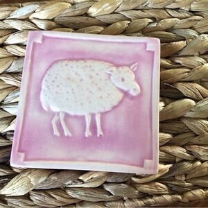 Handmade Ceramic Tile: Pink lamb